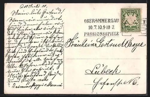 AK Oberammergau, Ammerpartie mit Kirche