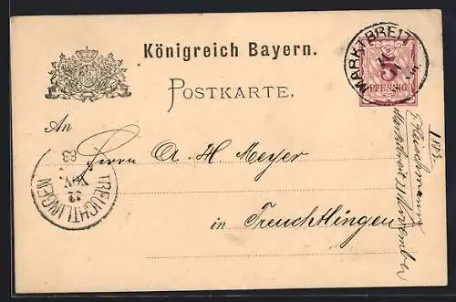 AK Marktbreit /Bayern, Korrespondenz 1883, Wappen