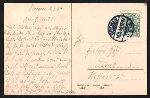 Präge-AK Bremen, Strassenpartie mit Roland