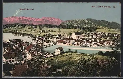 AK Bad Tölz, Teilansicht links der Isar, Benediktenwand