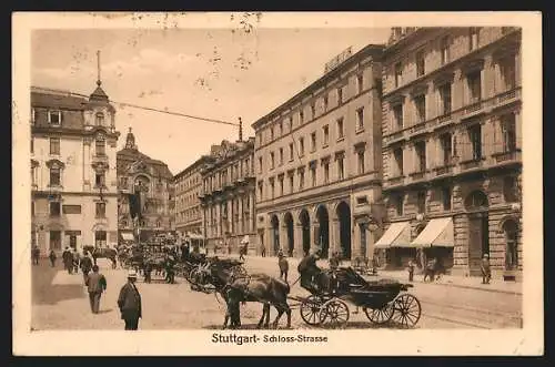 AK Stuttgart, Kutschen in der Schloss-Strasse