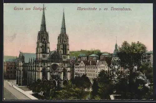 AK Stuttgart, Marienkirche und ev. Vereinshaus