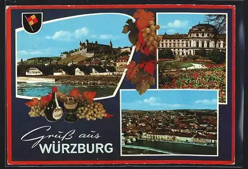 AK Würzburg, Residenz, Flusspartie und Stadtansicht