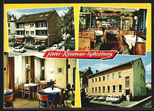 AK Würzburg, Hotel Rosenau mit Innenansicht