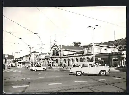 AK Erfurt, Strassenpartie am Hauptbahnhof