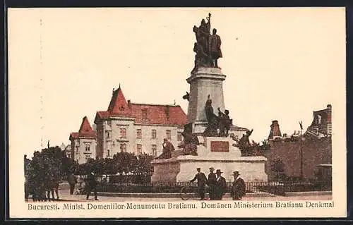 AK Bukarest, Domänen-Ministerium und Bratianu-Denkmal