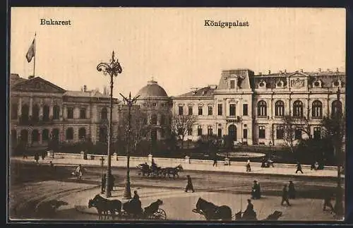 AK Bukarest, Kutschen vor dem Königspalast