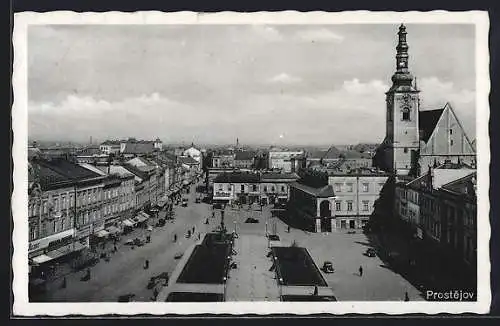 AK Prostejov, Hauptplatz mit Kirche und Geschäften