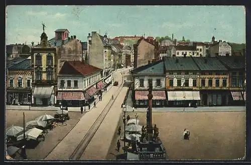 AK Mähr.-Ostrau, Ringplatz mit Ständen aus der Vogelschau