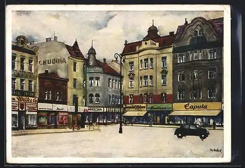 Künstler-AK Ostrau / Ostrava, Hauptplatz, Hlavni námesti