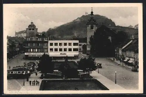 AK Beroun, Strassenpartie mit Kirche