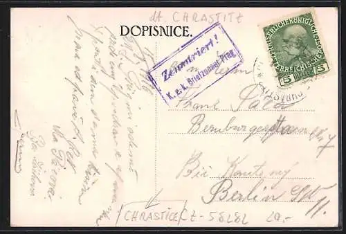 AK Chrastice, C. K. Posta, Placka, Zámek Zbenice