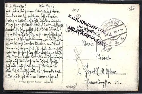 AK Lazarettstempel Wien, K. u. K. Kriegsspital XVI