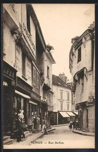 AK Semur, Rue Buffon avec des magasins et des passants