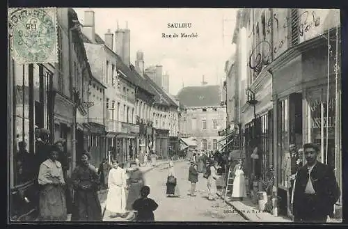 AK Saulieu, Rue du Marché, Blick in die Strasse