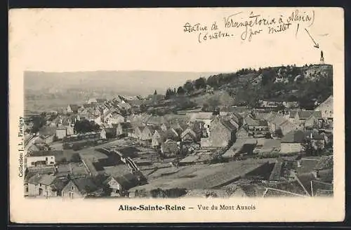 AK Alise-Sainte-Reine, Vue du Mont Auxois avec la statue de Vercingétorix