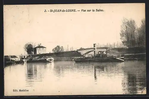 AK Saint-Jean-de-Losne, Vue sur la Saône avec bateaux et pont