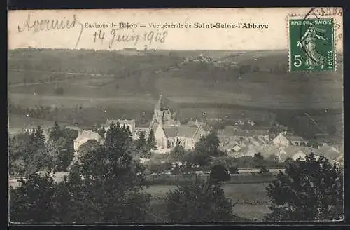 AK Saint-Seine-l`Abbaye, vue générale du village avec église