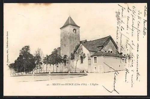 AK Recey-sur-Ource, l`Église entourée d`arbres