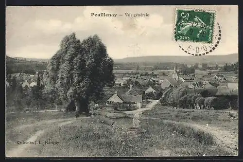 AK Pouillenay, vue générale du village avec un arbre au premier plan