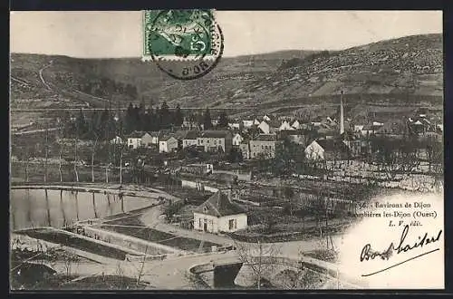 AK Plombières les-Dijon, Ouest, vue générale du village et bassin