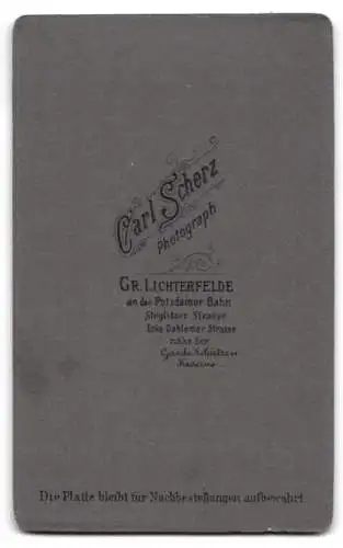 Fotografie Carl Scherz, Gr. Lichterfelde, Steglitzer Strasse, Porträt eines uniformierten Soldaten