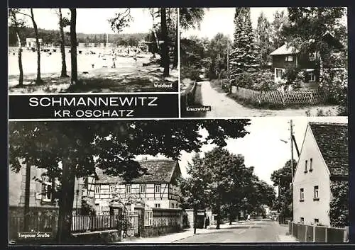 AK Schmannewitz /Oschatz, Torgauer Strasse, Waldbad