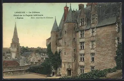 AK Langeais, Le Château, Détail de la Facade intérieure, L`Église