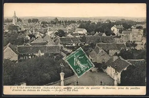 AK L`Ile-Bouchard /Indre-et-Loire, Vue générale du quartier St-Maurice, prise du pavillon d`entrée du château du Temple