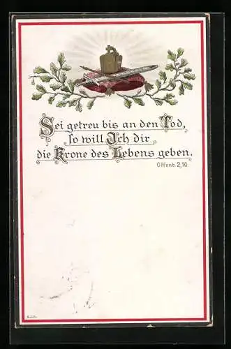 AK Sei getreu bis an den Tod, so will ich dir die Krone des Lebens geben, Offenb. 2, 10, Sinnspruch