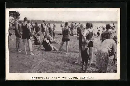 AK Windsor, Canada, Belebte Szene vom Strand, Bademode