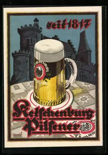 AK Brauerei-Werbung für das Ketschenburger Pilsner, seit 1817