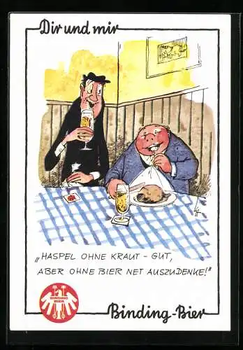 Künstler-AK Brauerei-Werbung für Binding-Bier, Biertrinker sitzen im Gasthaus