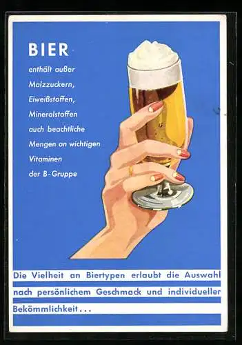 AK Bierglas in Frauenhand, Reklame