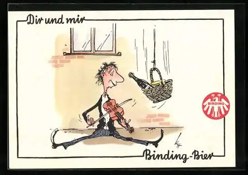 AK Binding-Bier, Violinist vor der Verkostung, Brauerei-Werbung