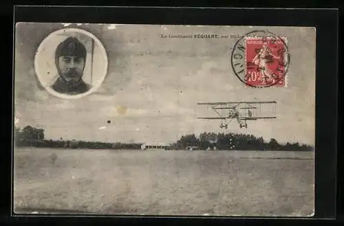 AK Le Lieutenant Féquant, sur Biplan H. Farman, frühes Flugzeug