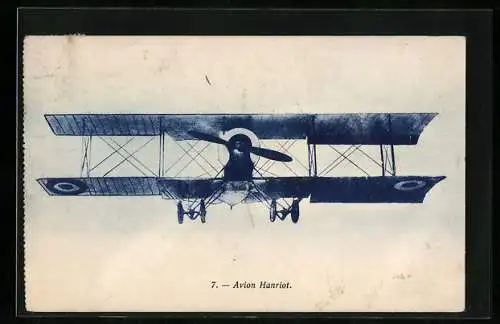 AK Militärisches Doppeldecker-Flugzeug von Hanriot, Französische Luftwaffe