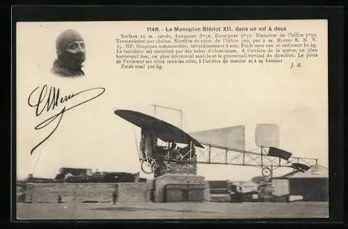 AK Le Monoplan Blériot XII, dans un vol à deux, Eindecker-Flugzeug