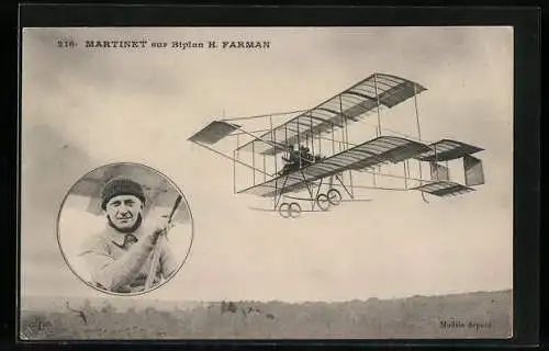 AK Martinet sur Biplan H. Farman, frühes Flugzeug