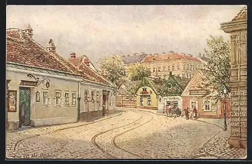 Künstler-AK Wien, Ottakring, Aus dem Heimatbuche von Ottakring, Strasse in Alt-Ottakring