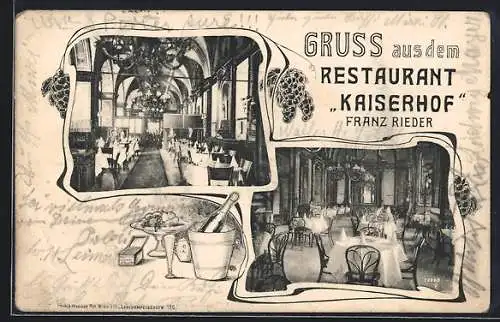 AK Wien, Restaurant Kaiserhof, Innenansichten