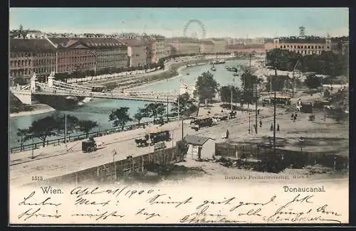 AK Wien, Am Donaucanal, Blick zum Riesenrad