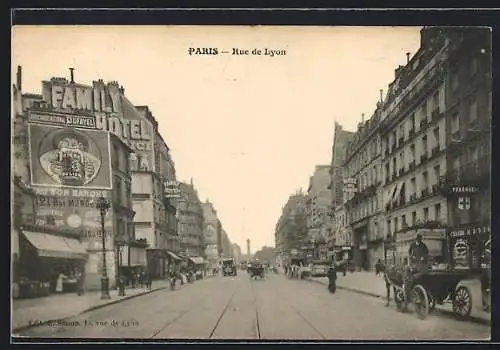 AK Paris, Rue de Lyon, Strassenpartie