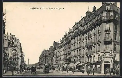 AK Paris, Rue de Lyon, Strassenpartie