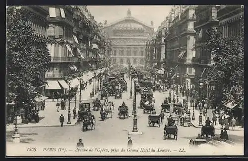 AK Paris, Avenue de l`Opéra, prise du Grand Hôtel du Louvre