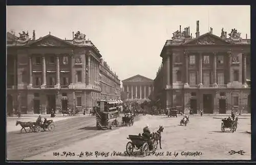 AK Paris, La Rue Royale, Vue prise de la Place de la Concorde, Strassenpartie