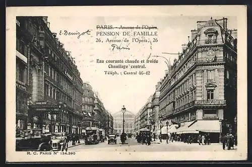 AK Paris, Pension de Famille, 26, Avenue de l`Opéra, 26