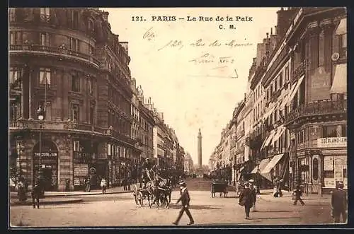 AK Paris, Rue de la Paix, mit Pferdekutschen