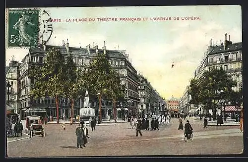 AK Paris, La Place du Théâtre Francais et l`Avenue de l`Opéra