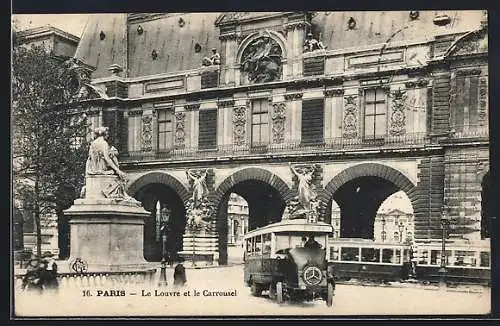 AK Paris, Le Louvre et le Carrousel, Strassenbahn